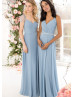 Beaded Cap Sleeve Pleated Blue Chiffon Bridesmaid Dress